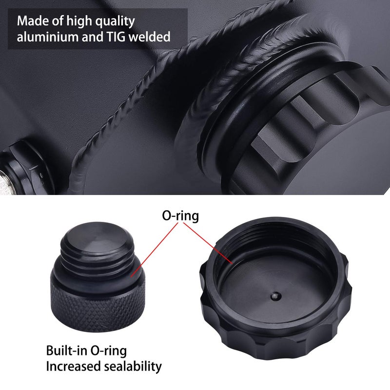 SPEEDWOW Coolant Overflow Tank, Aluminum Radiator Overflow Tank with Teflon Tape & O-ring Gasket, 1 L Universal Reservoir Expansion Tank (BLACK) - Image 2